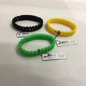 Three Marc By Marc Jacobs Braided Silicone Rubber Bracelets Yellow, Green, Black